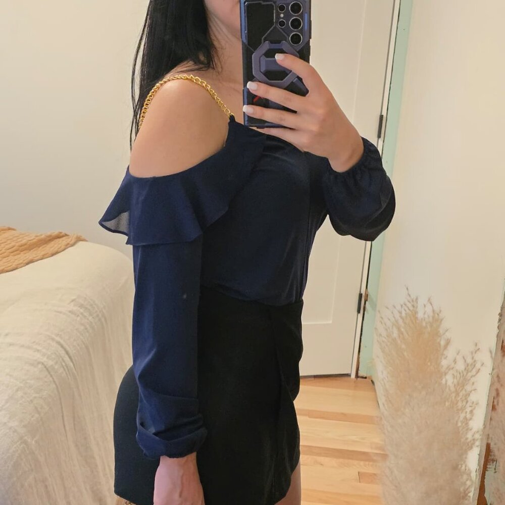 Navy Blue Blouse with metal string